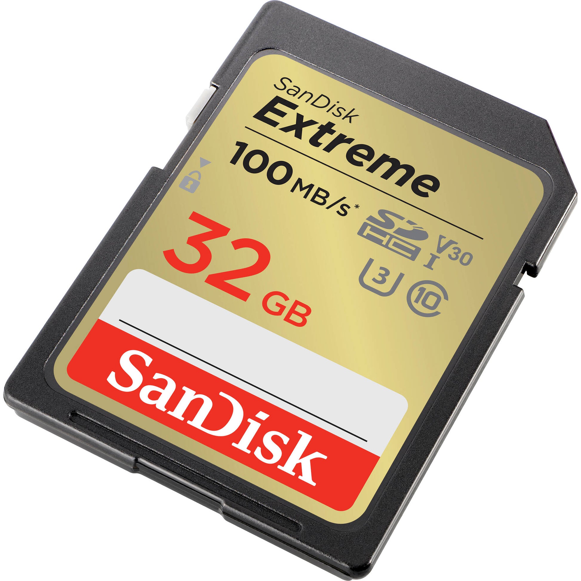 SanDisk Extreme 32GB SD card on a white background