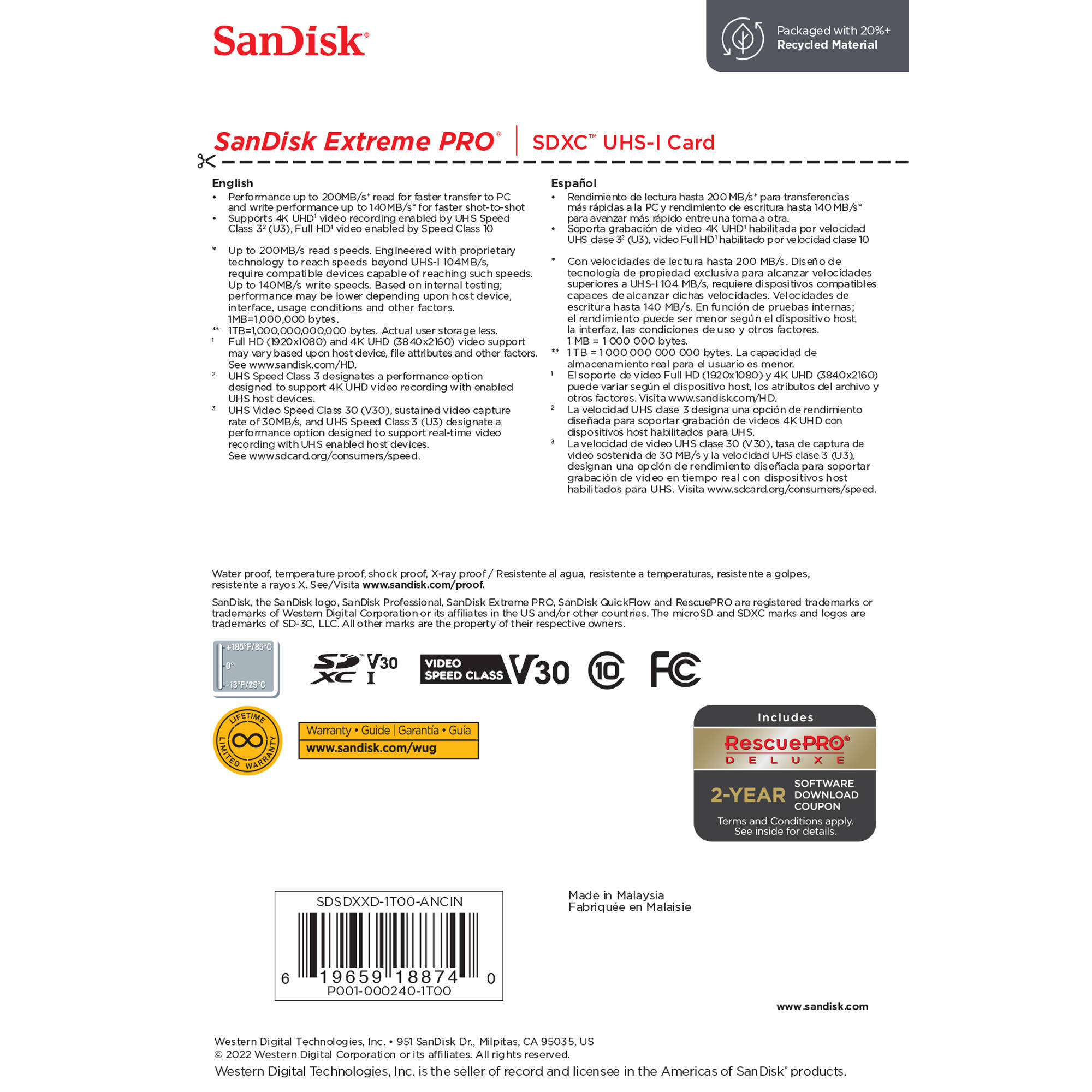 SanDisk Extreme PRO SD card designed for stutter-free 4K UHD video