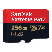 SanDisk Extreme PRO 256GB microSDXC card on a white background