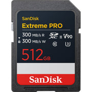 SanDisk Extreme PRO 512GB SD card on a white background