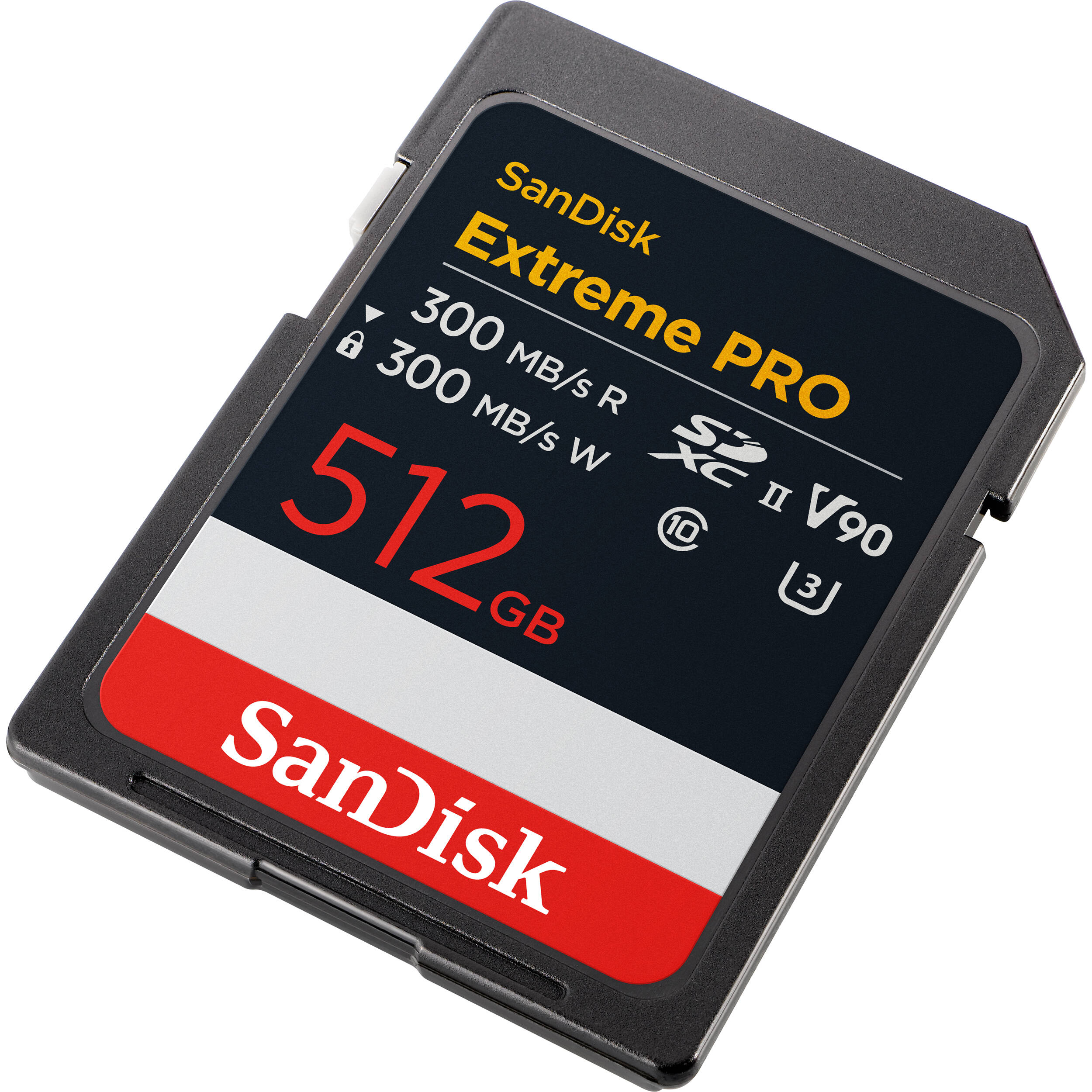 SanDisk Extreme PRO SD card with 512GB capacity on a white background