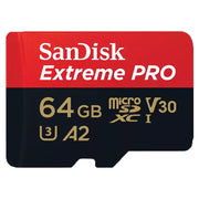 SanDisk Extreme PRO 64GB microSDXC card on a white background