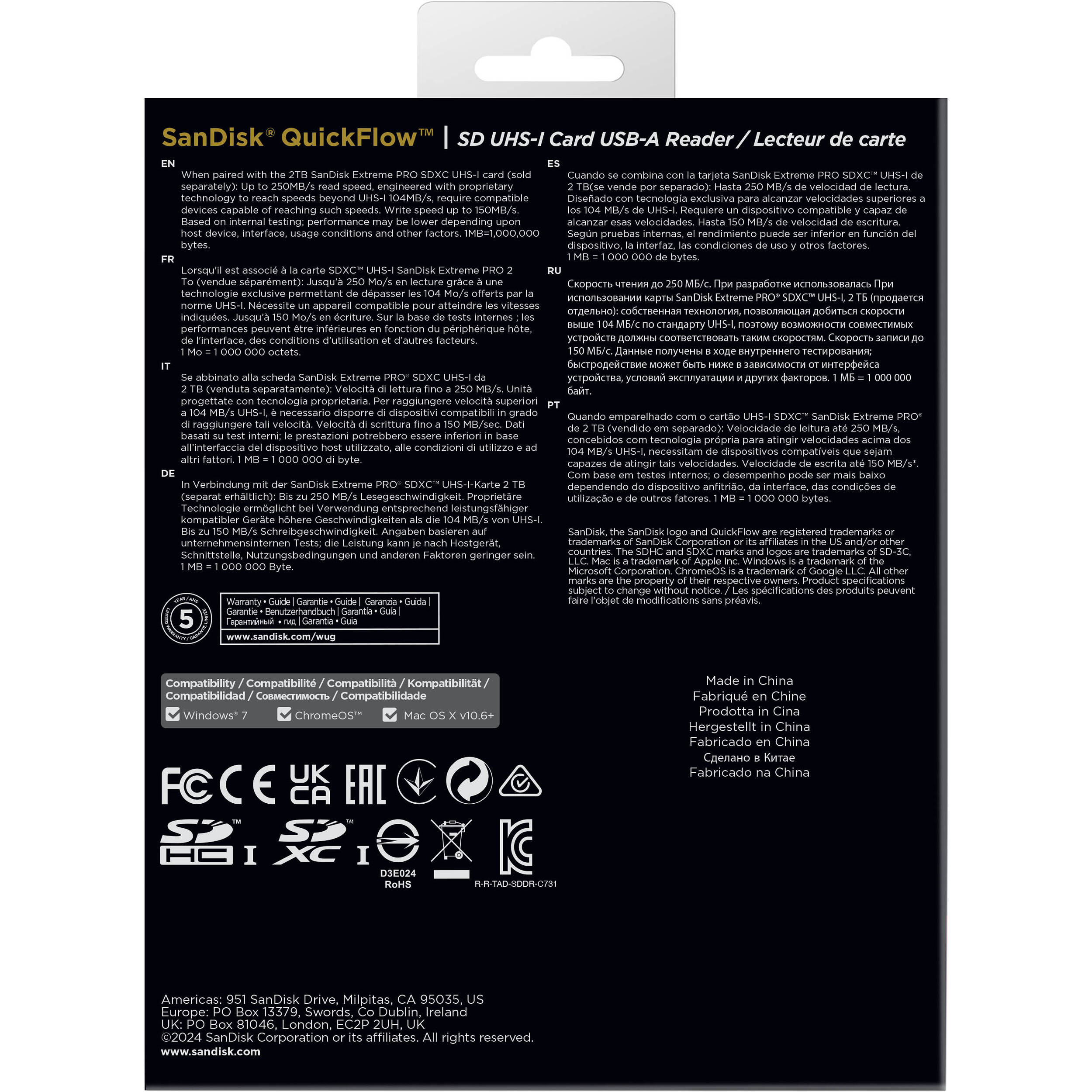 SanDisk QuickFlow SD UHS-I USB-A Reader for fast 4K video and RAW photo transfers up to 250MB/s
