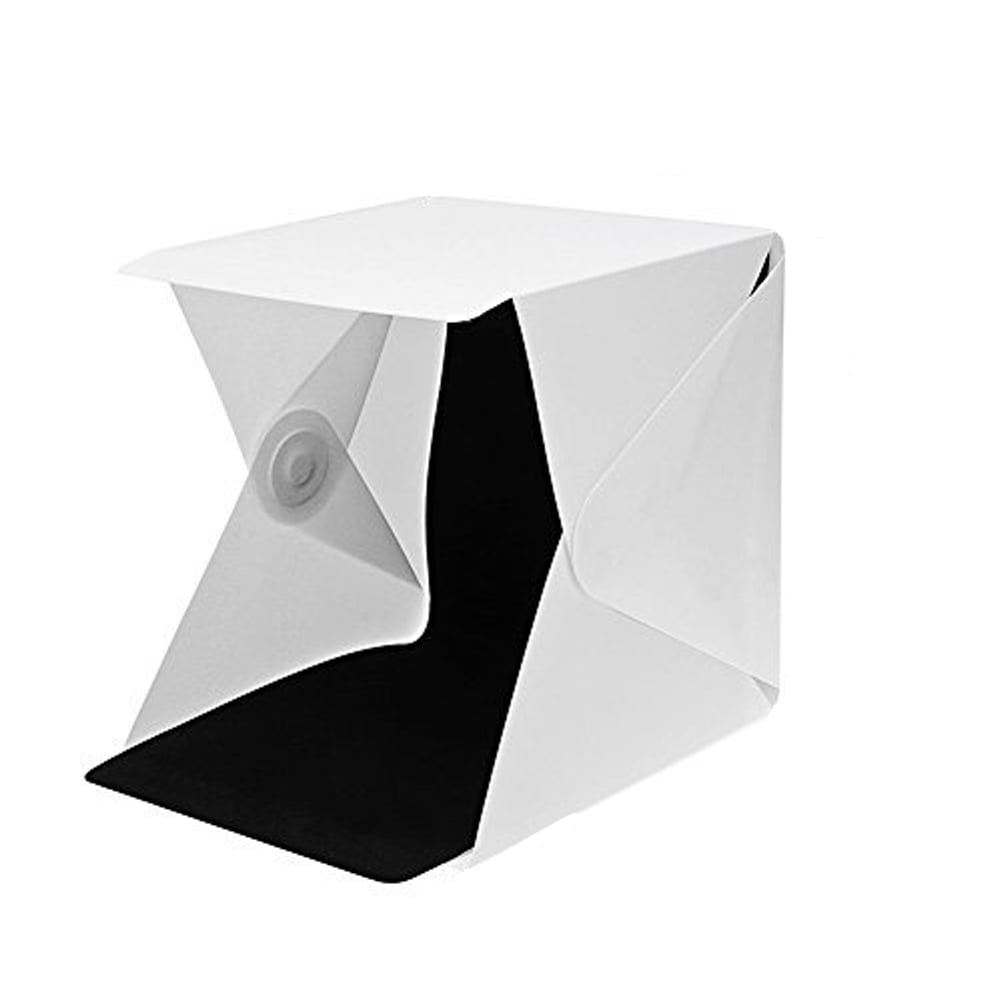 Selens LED Light Tent measuring 40x40 cm with two 20-LED panels, four color backdrops, and foldable design for portable softbox photography.