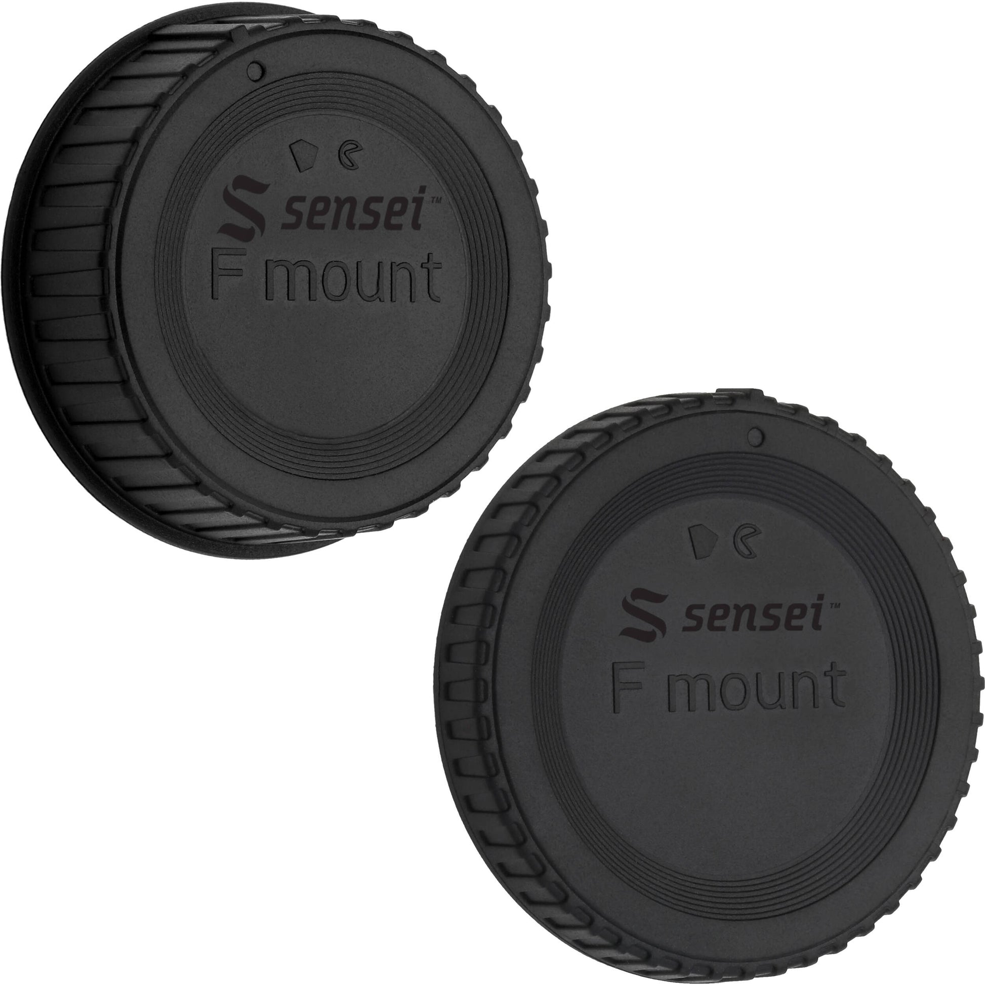 Sensei Body and Rear Lens Cap Kit featuring black plastic protective caps for camera body mount and lens rear element, protecting sensor and lens contacts from dust, scratches, moisture, with finger-grip edges for easy removal and replacement.