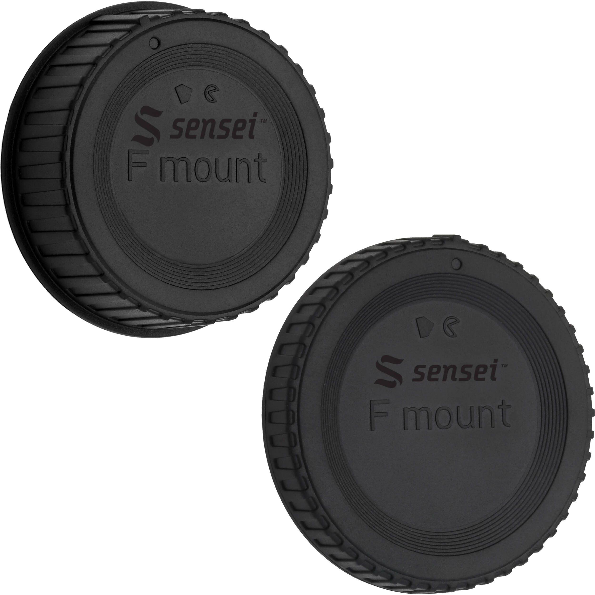 Sensei Body and Rear Lens Cap Kit featuring black plastic protective caps for camera body mount and lens rear element, protecting sensor and lens contacts from dust, scratches, moisture, with finger-grip edges for easy removal and replacement.
