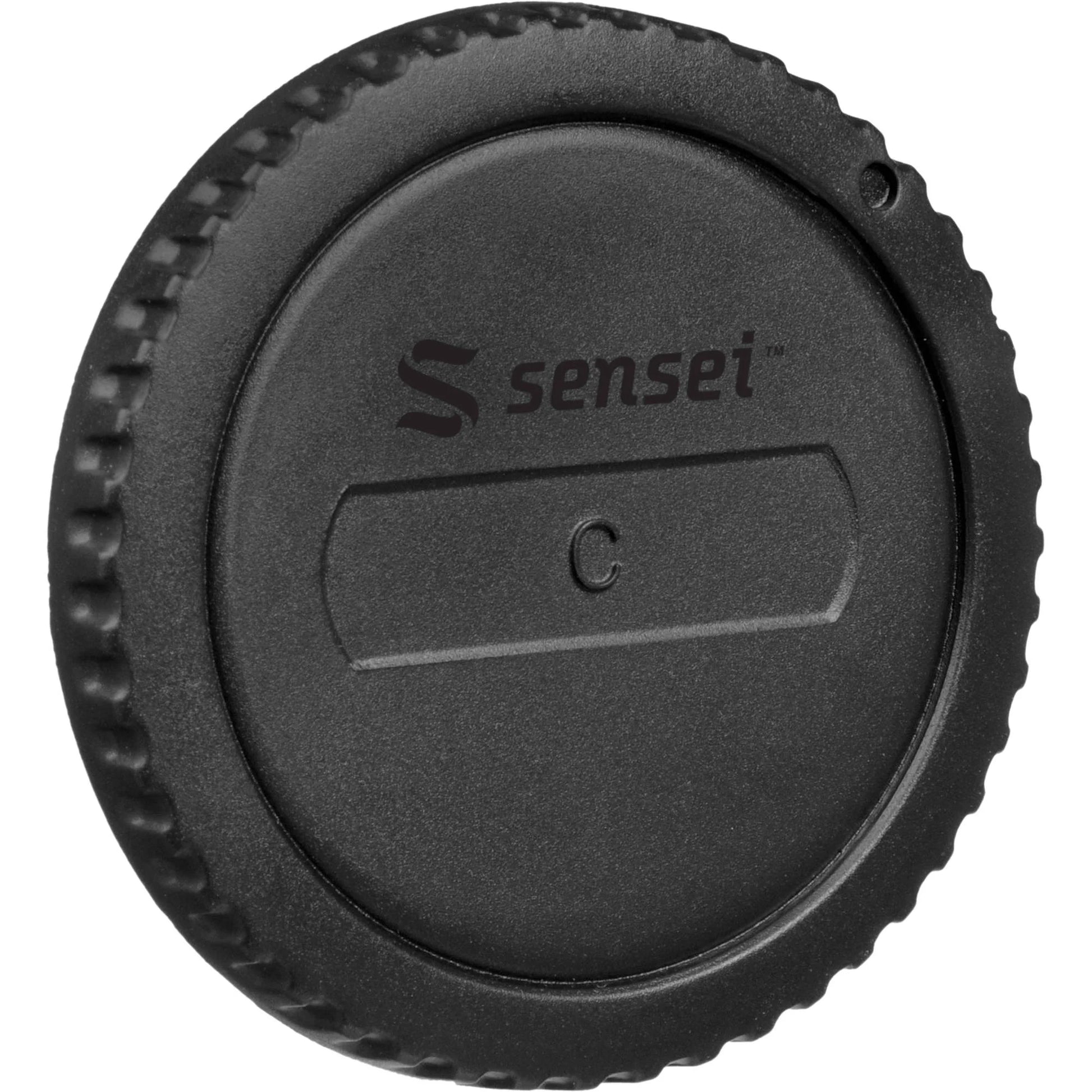 Sensei Body Cap with durable black plastic that securely fits on lens mount to protect camera sensor and internal components from dust, moisture, and damage, with finger-grip edges for easy attachment and removal.