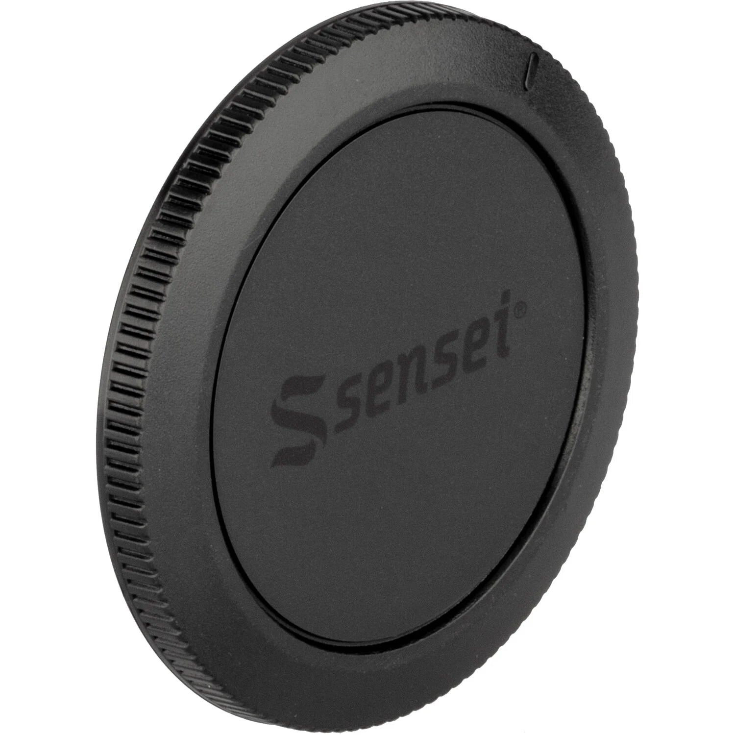 Sensei Body Cap with durable black plastic that securely fits on lens mount to protect camera sensor and internal components from dust, moisture, and damage, with finger-grip edges for easy attachment and removal.