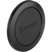 Sensei Body Cap with durable black plastic that securely fits on lens mount to protect camera sensor and internal components from dust, moisture, and damage, with finger-grip edges for easy attachment and removal.
