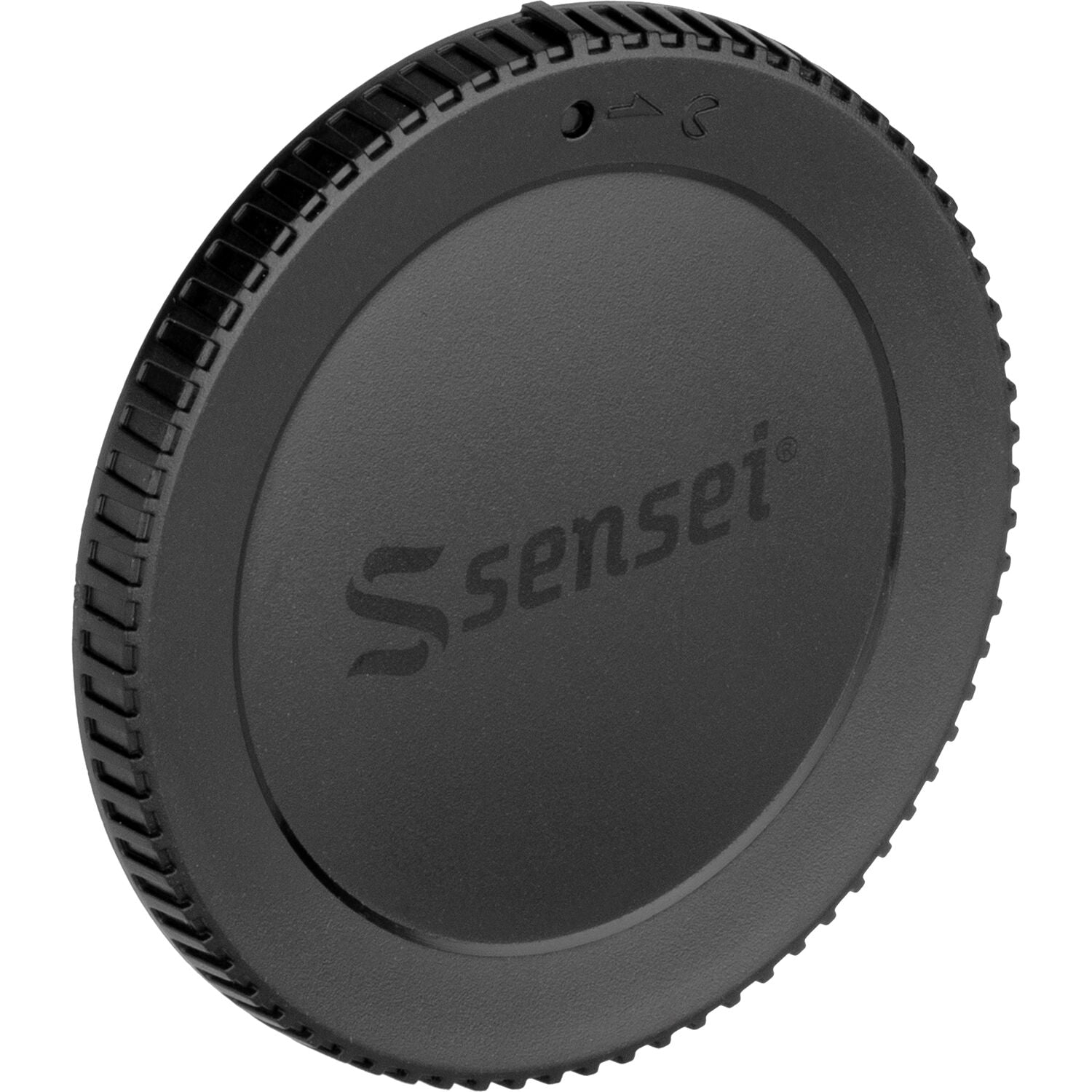 Sensei Body Cap with durable black plastic that securely fits on lens mount to protect camera sensor and internal components from dust, moisture, and damage, with finger-grip edges for easy attachment and removal.