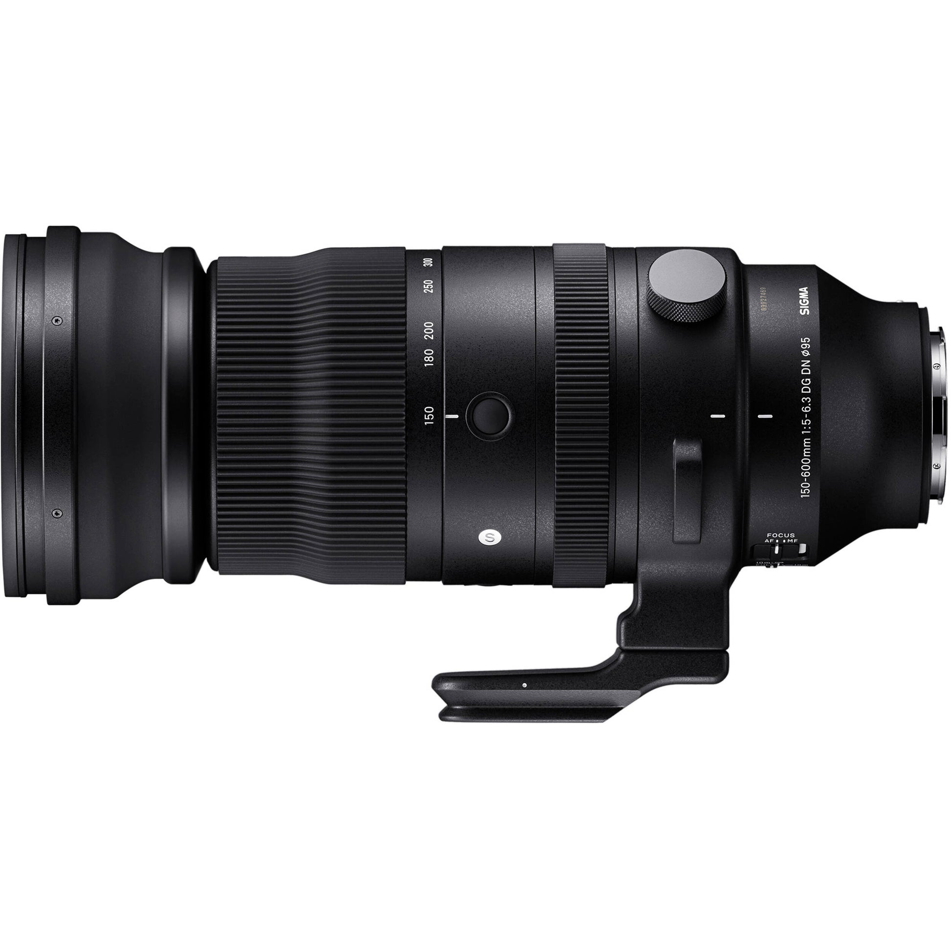 Black camera lens on a white background