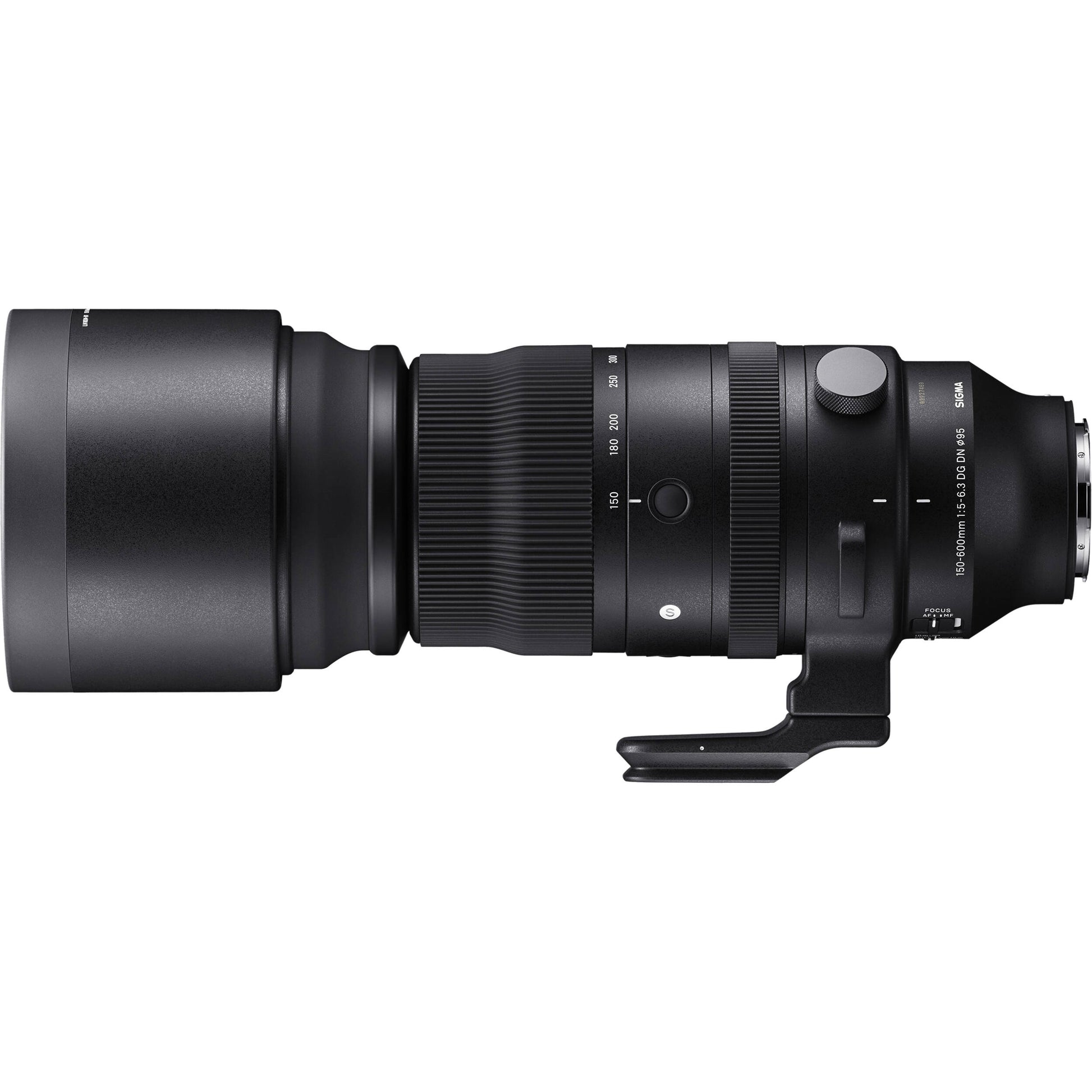 Camera lens with hood on a white background