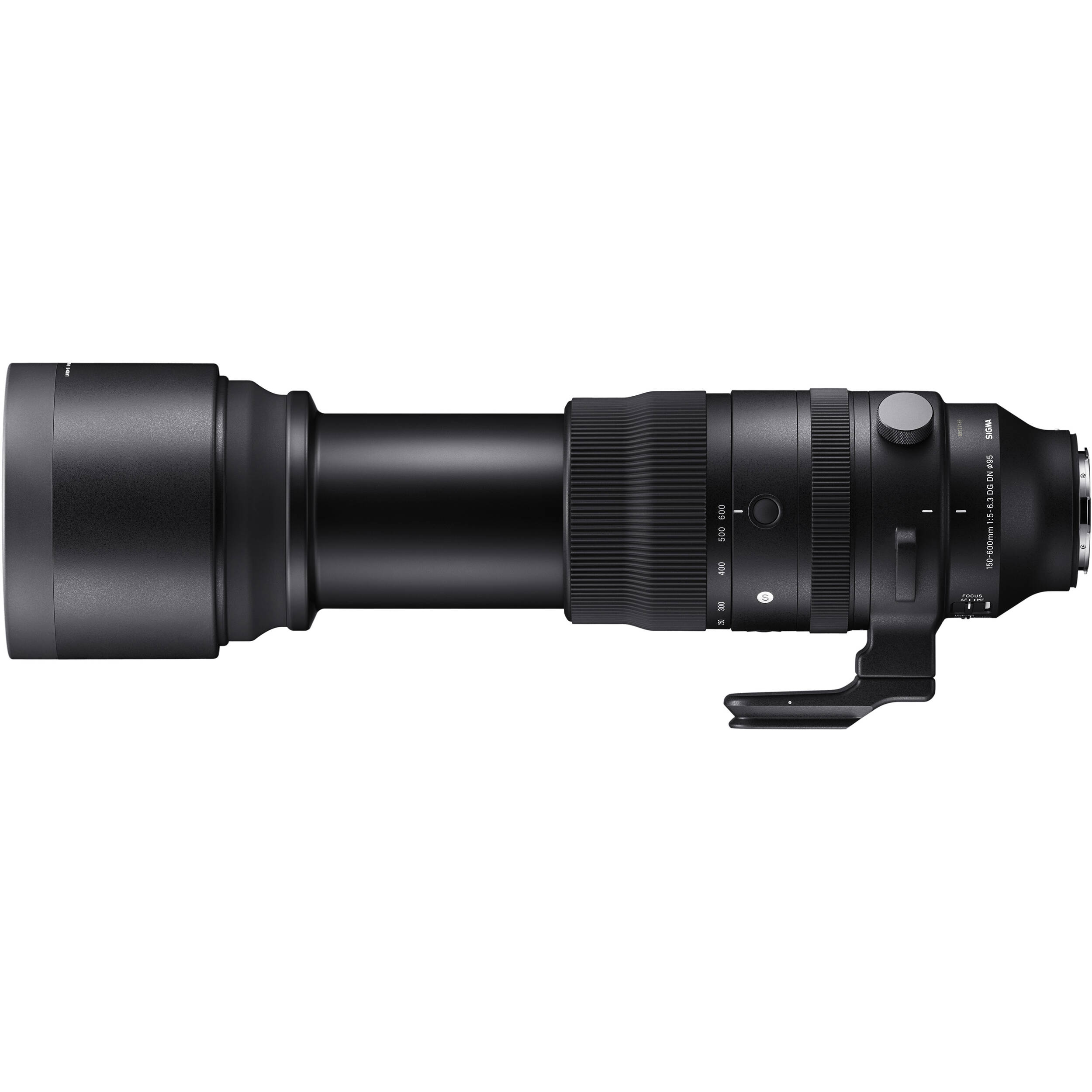 Black camera lens extended zoom on a white background