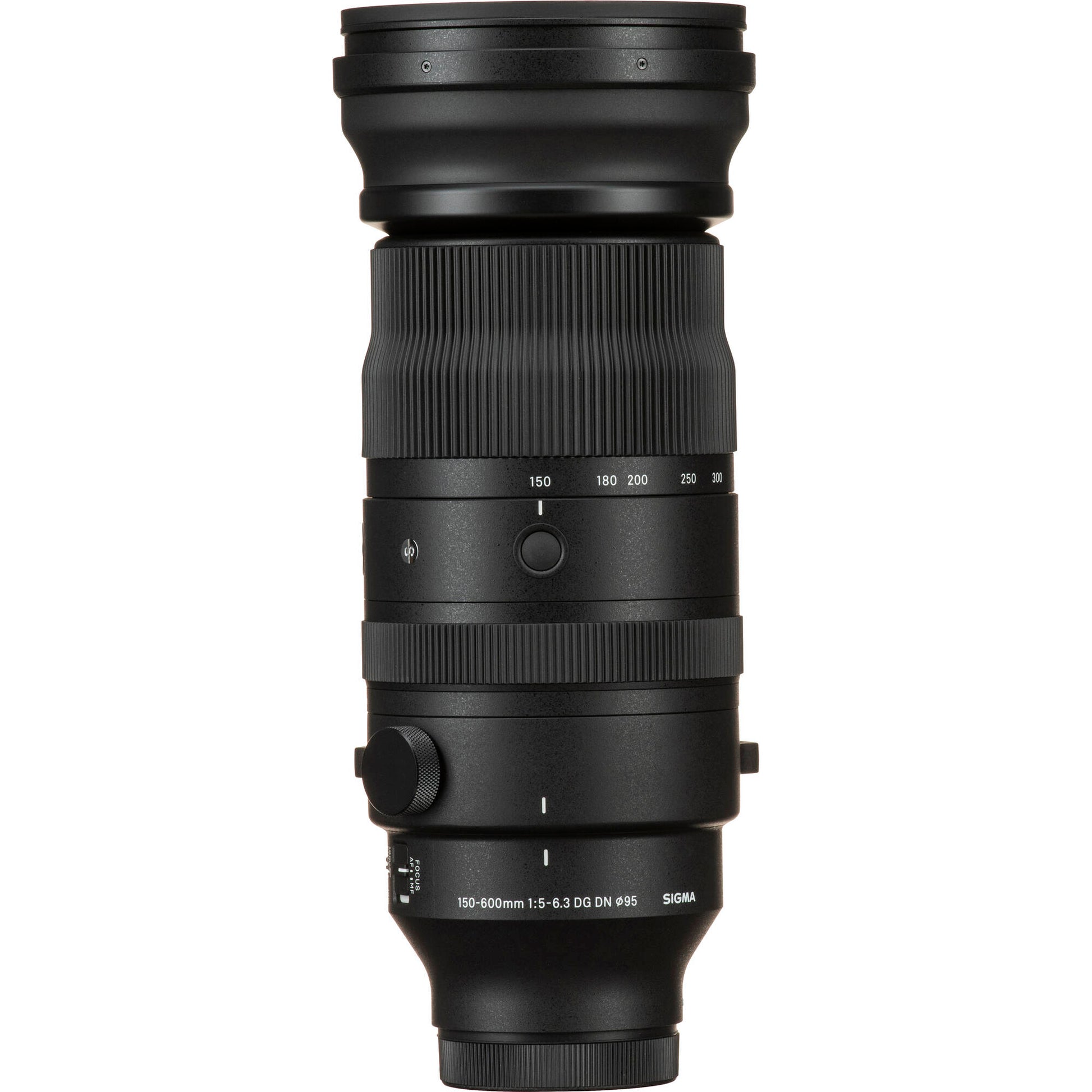 Black camera lens on a white background