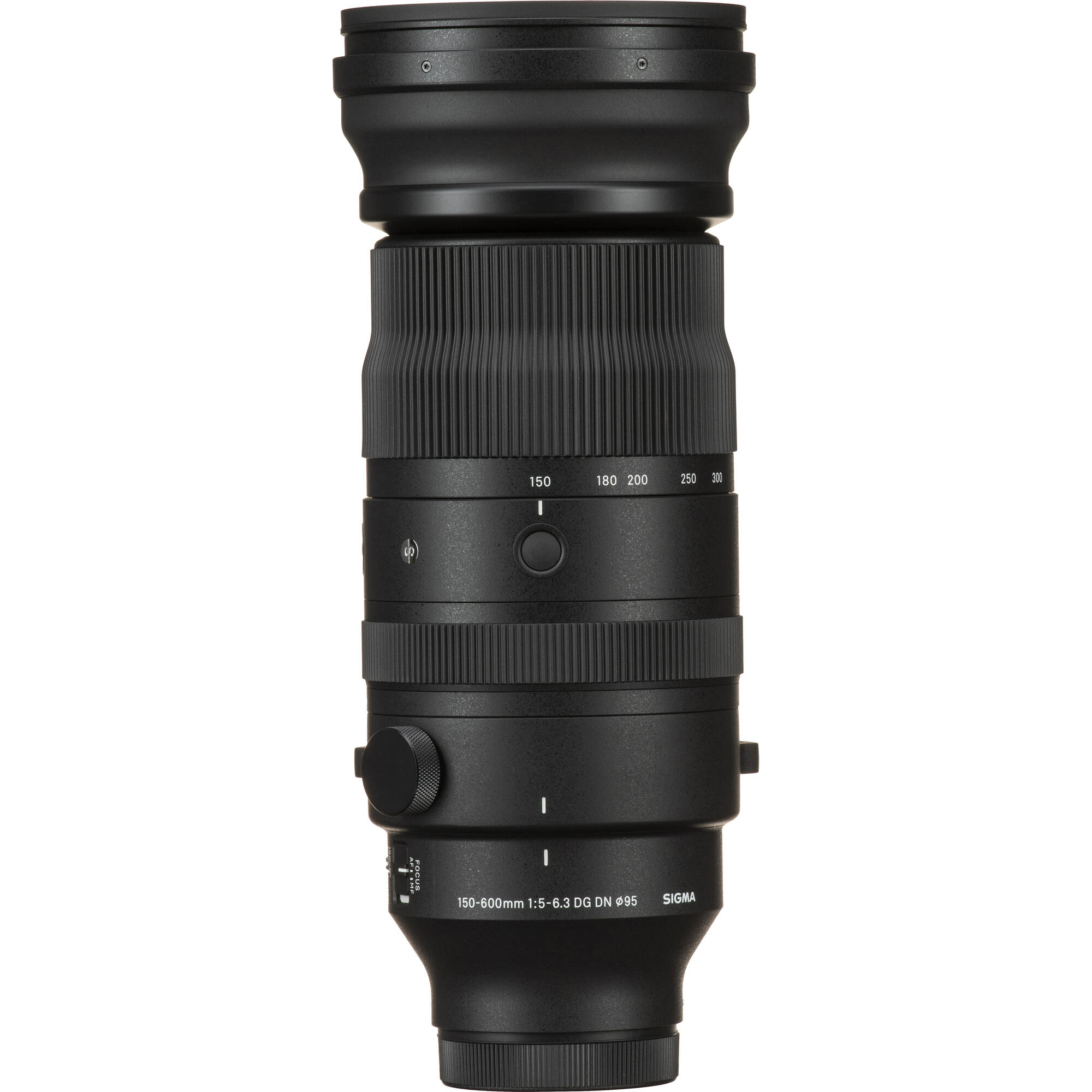 Black camera lens on a white background