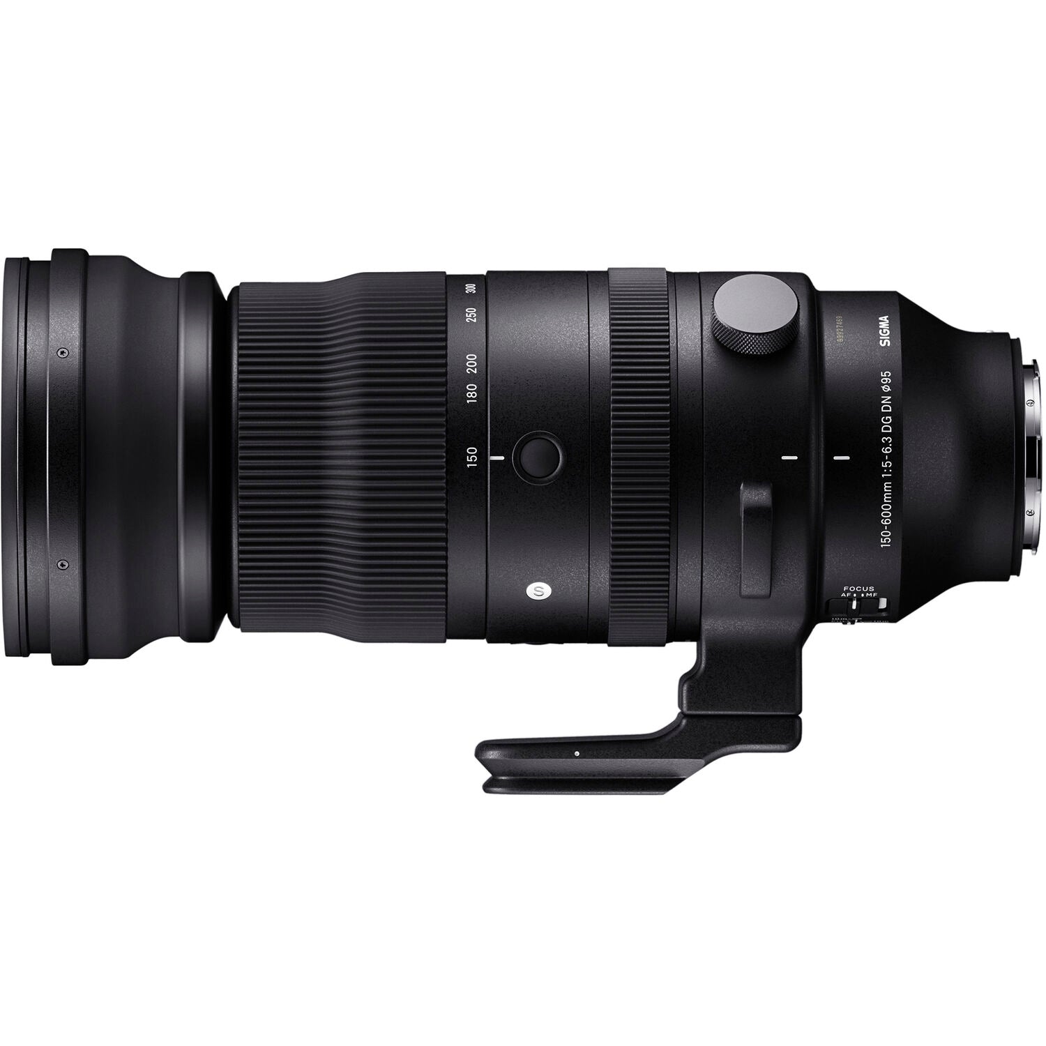 Black camera lens on a white background