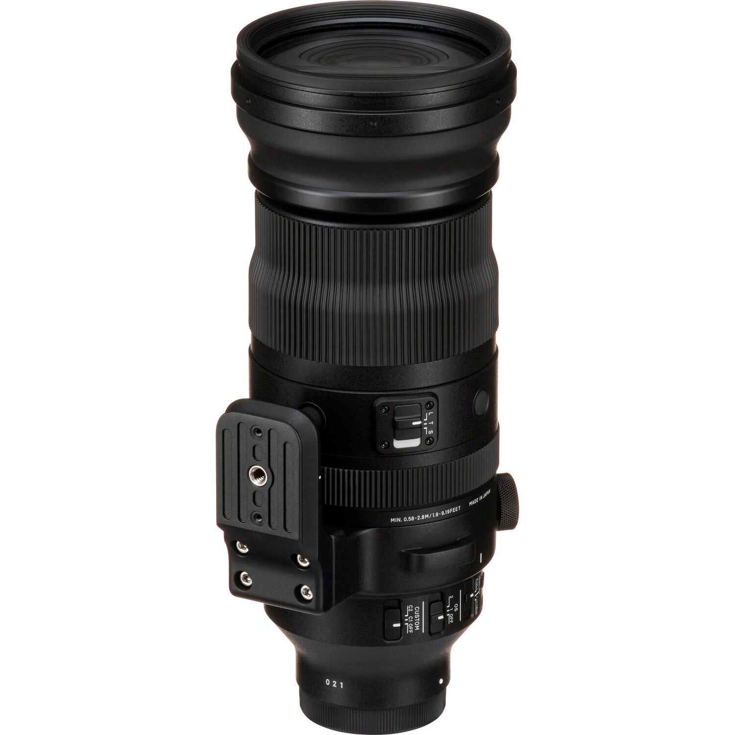 Camera lens with focus and shift control on a white background