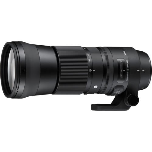 Camera lens with brand logo on a white background