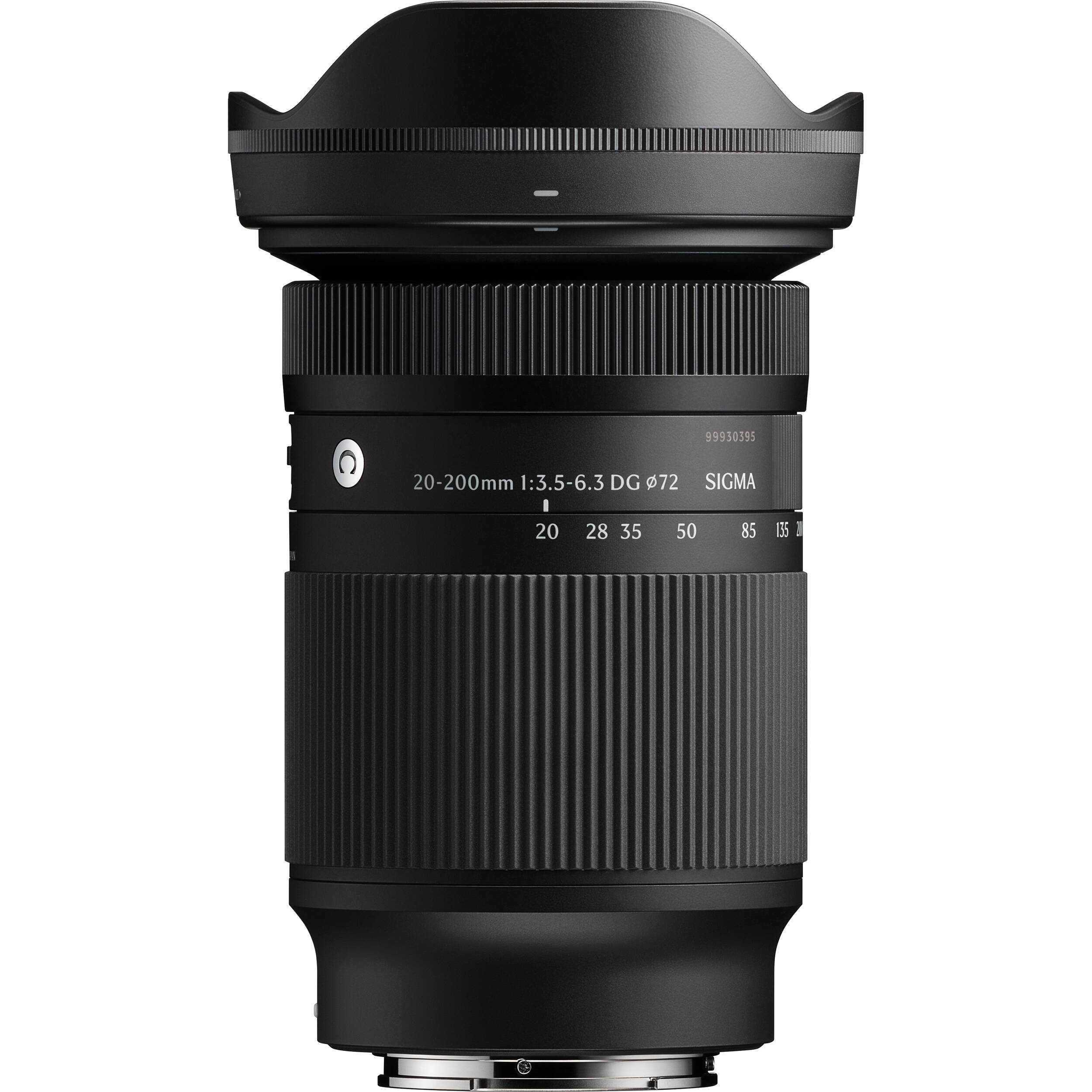 High-power versatile Sigma 20–200mm f/3.5–6.3 lens with compact design and fast autofocus.

