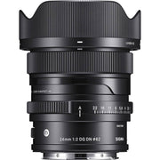 Sigma AF 24mm f/2 DG DN wide-angle prime lens for Leica L full-frame mirrorless cameras.