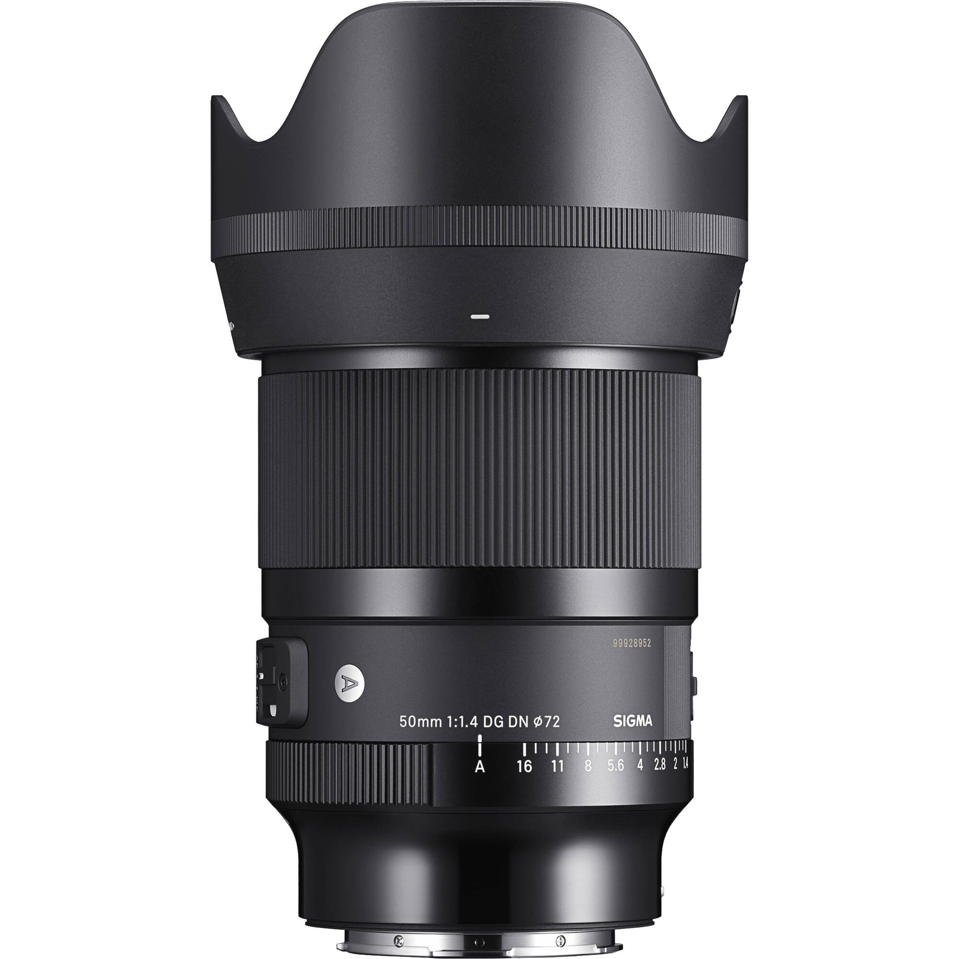 Black camera lens with Sigma branding on a white background
