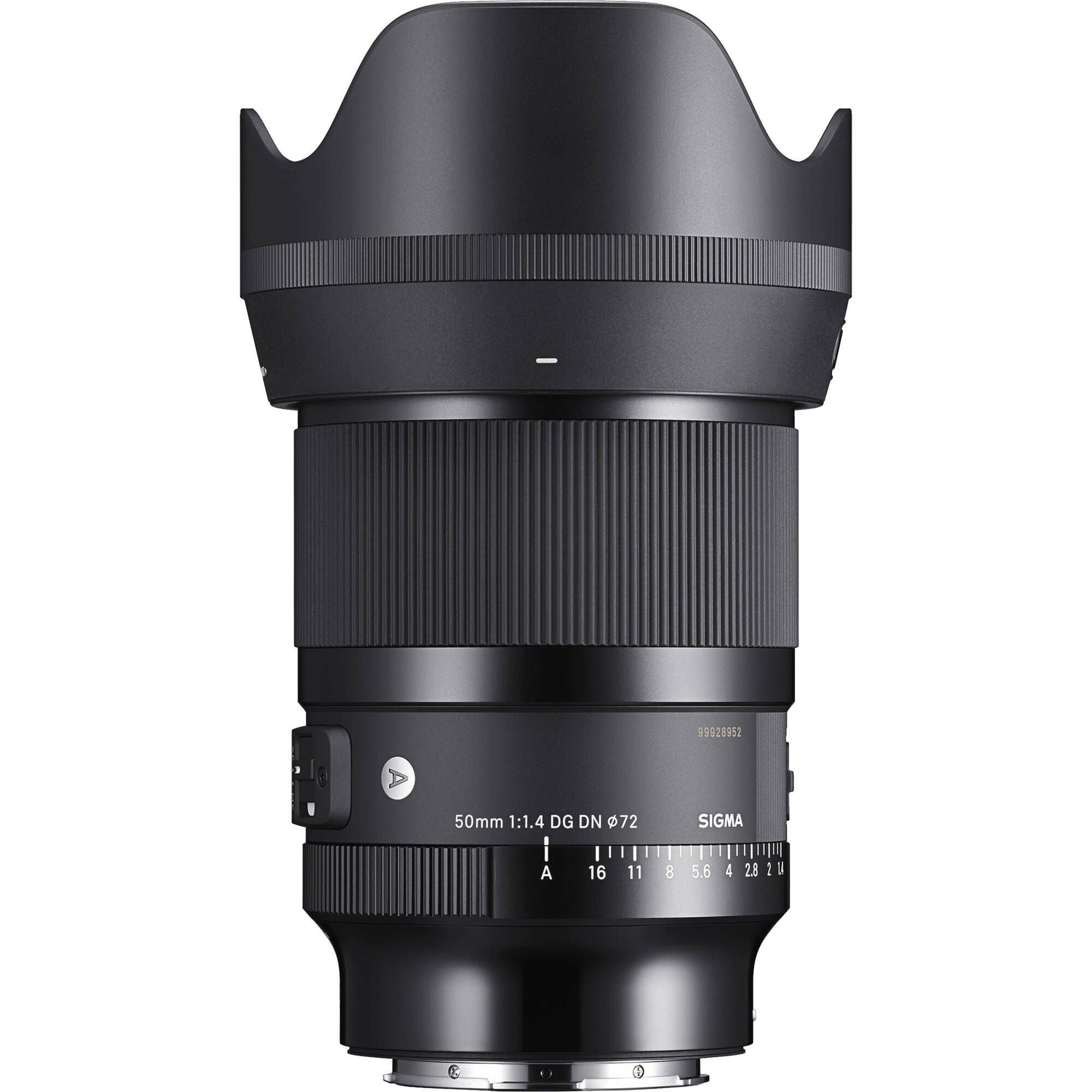 Black camera lens with Sigma branding on a white background