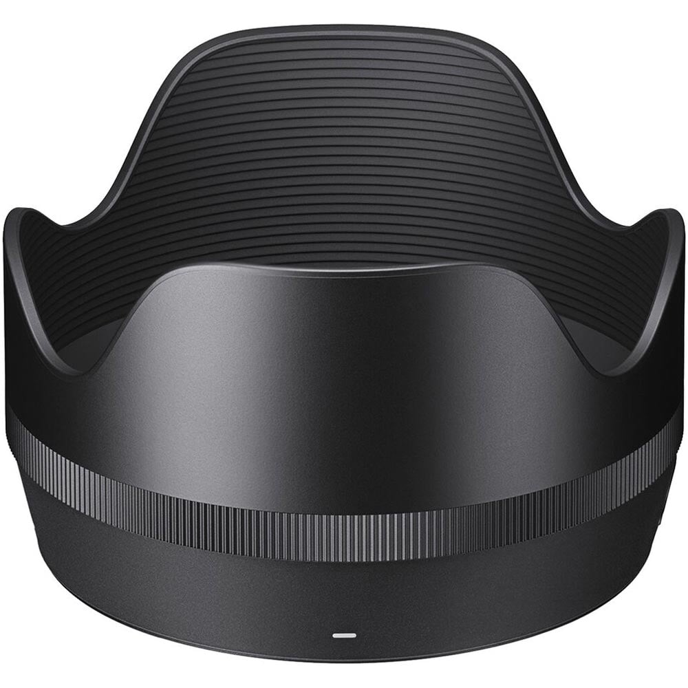 Black camera lens hood on a white background
