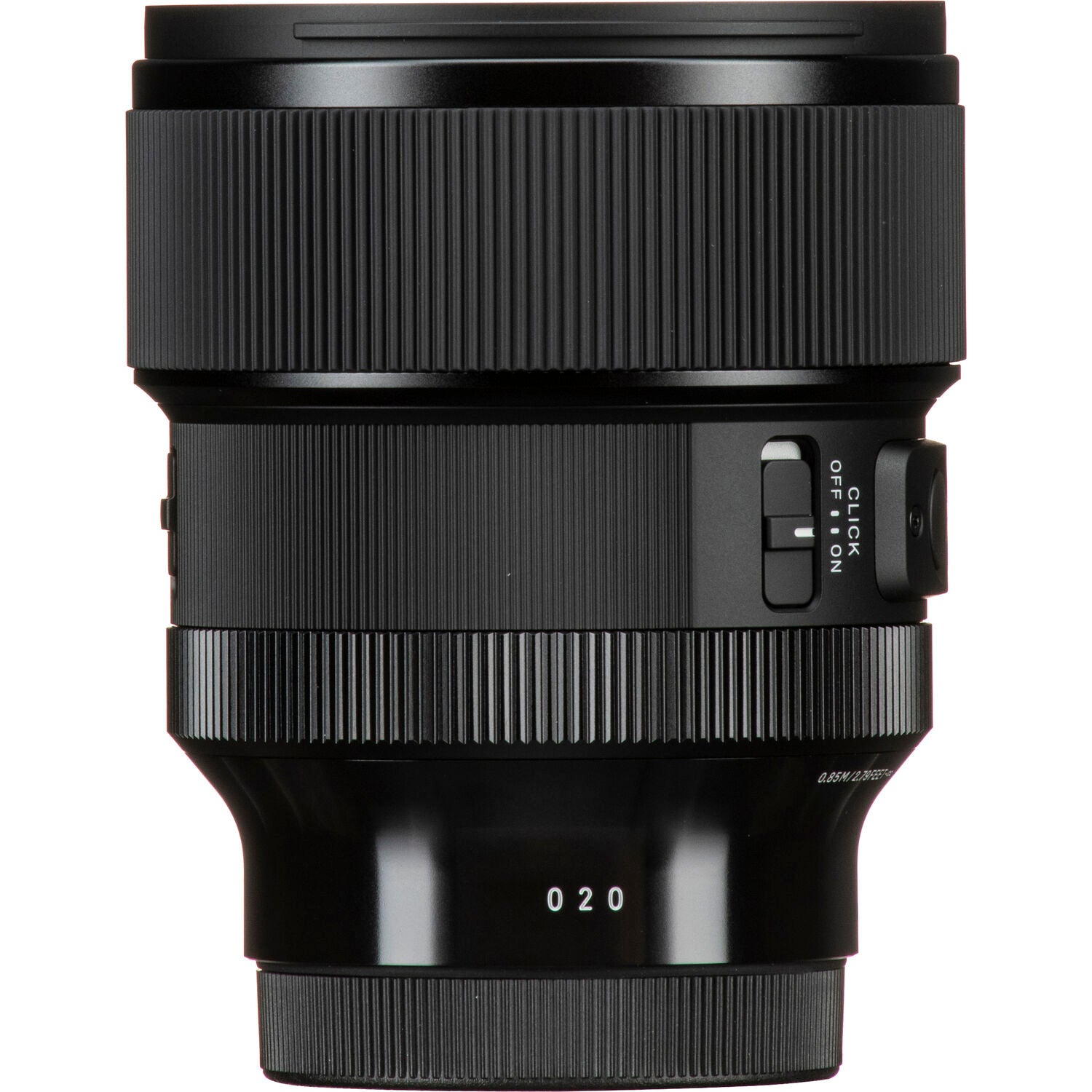 Black camera lens on a white background