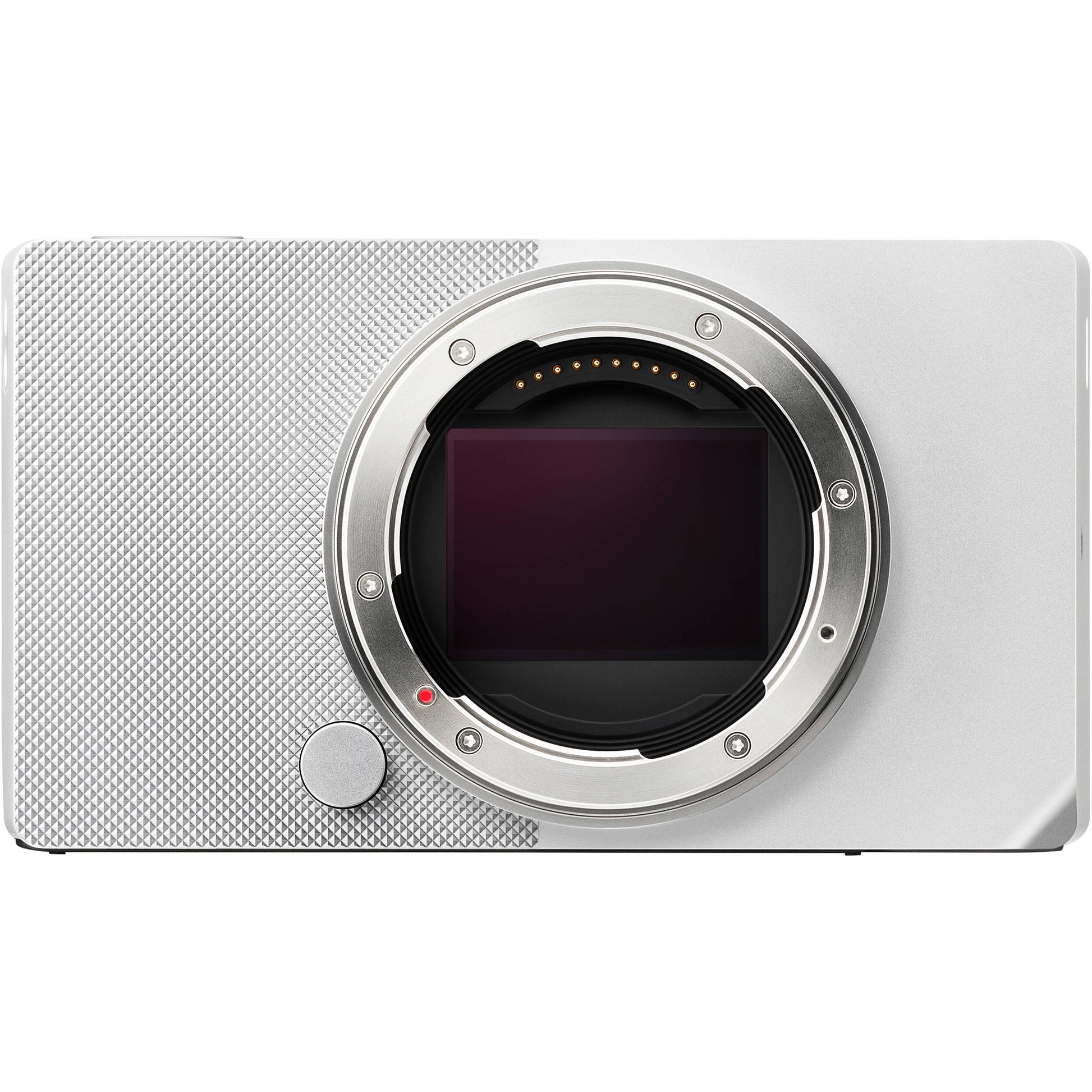 Sigma BF Mirrorless Camera in silver with 24.6MP full-frame back-illuminated Bayer CMOS sensor, L-mount, 230GB internal storage, 6K video at 30fps, Full HD 120fps recording, hybrid autofocus with human and animal tracking, ISO 100-102400, 3.15-inch touchscreen, USB-C, and metal unibody design.