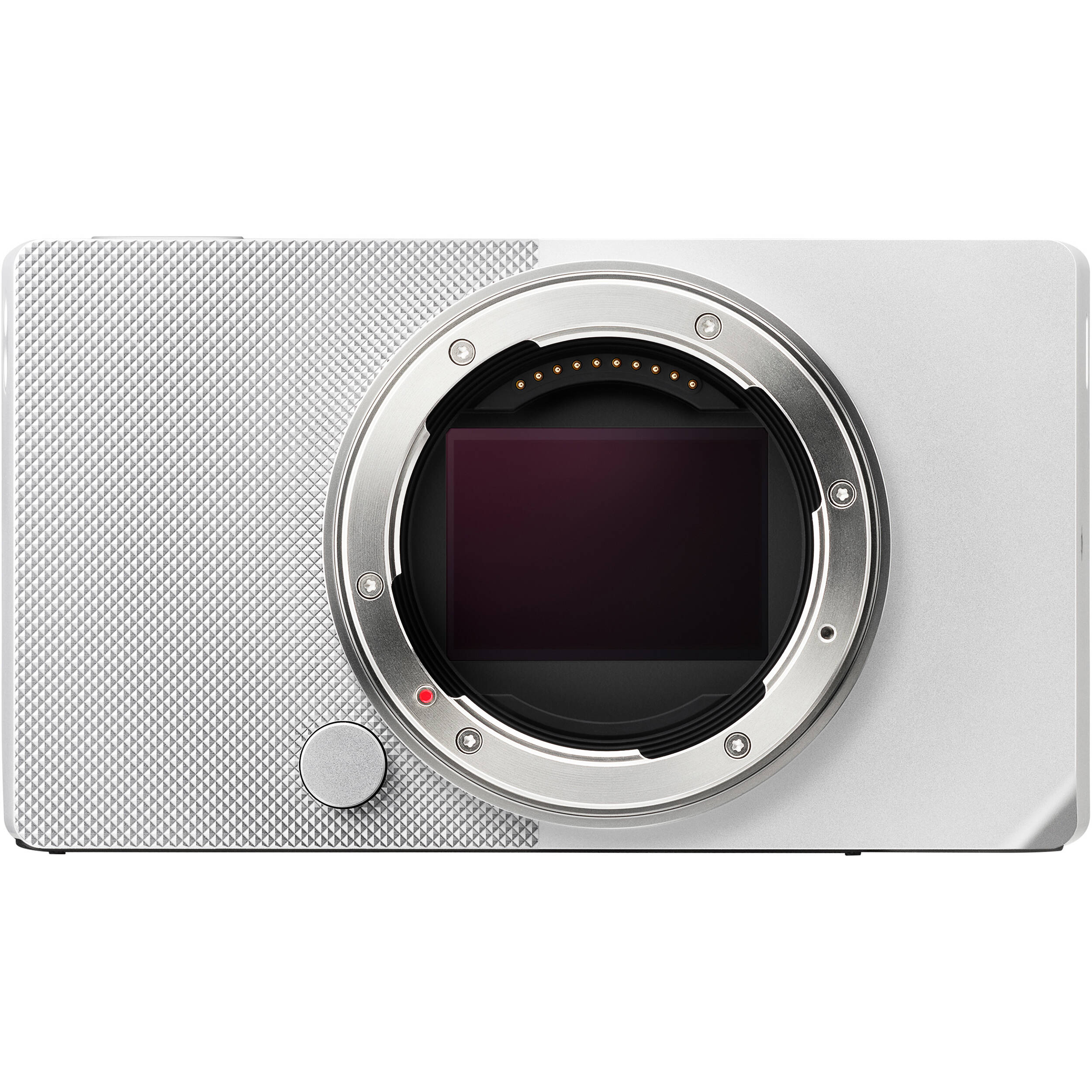 Sigma BF Mirrorless Camera in silver with 24.6MP full-frame back-illuminated Bayer CMOS sensor, L-mount, 230GB internal storage, 6K video at 30fps, Full HD 120fps recording, hybrid autofocus with human and animal tracking, ISO 100-102400, 3.15-inch touchscreen, USB-C, and metal unibody design.