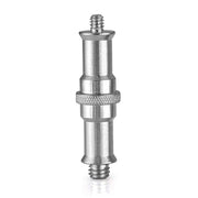 The SKY 1/4"-20 & 3/8"-16 Male Double Ended Spigot is a versatile metal adapter with a 1/4"-20 male thread on one end and a 3/8"-16 male thread on the other, designed to connect various photography and videography equipment.