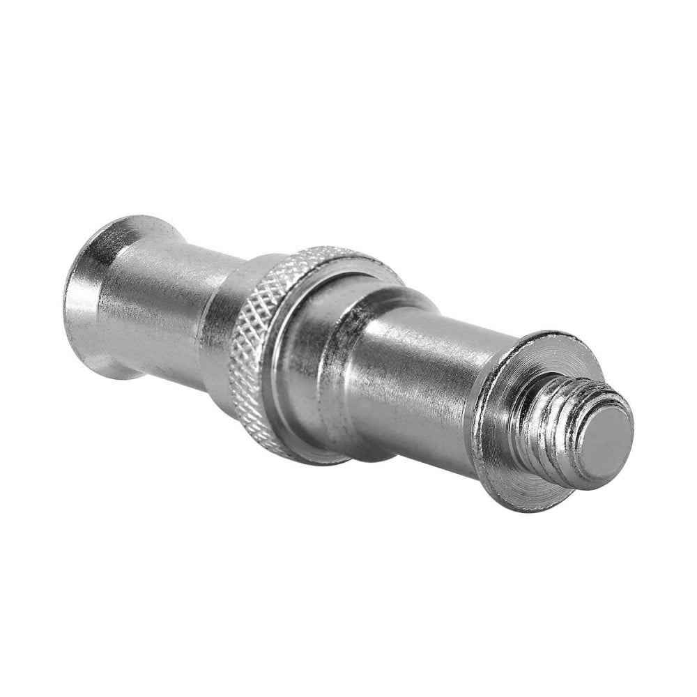 The SKY 1/4"-20 & 3/8"-16 Male Double Ended Spigot is a versatile metal adapter with a 1/4"-20 male thread on one end and a 3/8"-16 male thread on the other, designed to connect various photography and videography equipment.