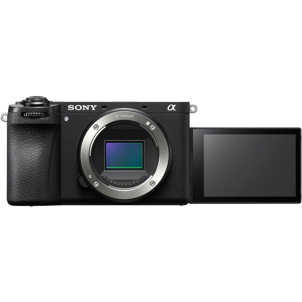 Sony camera with open back cover on a white background