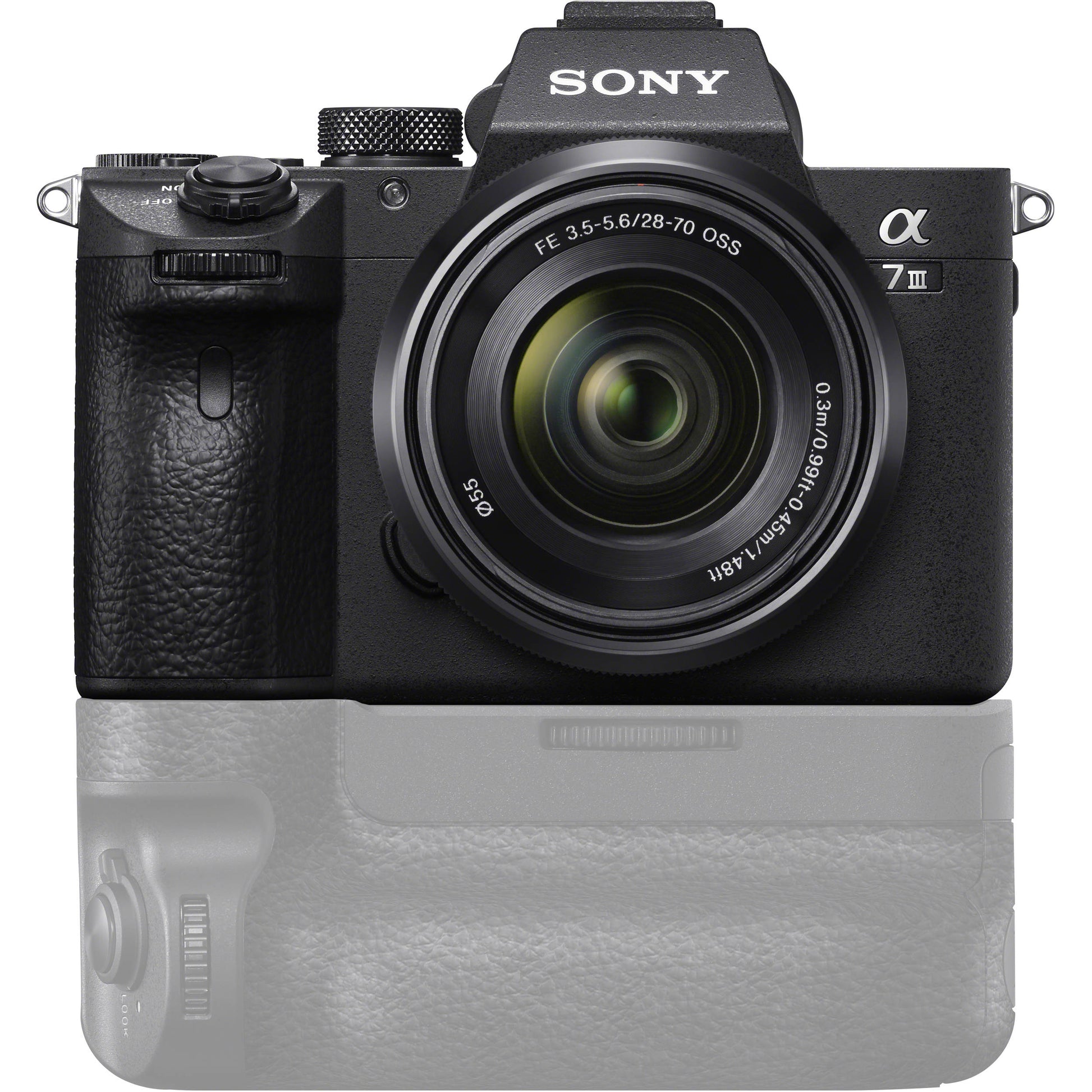 Sony Alpha a7 III full-frame mirrorless camera with 28-70mm kit lens, 24.2MP sensor, 5-axis stabilisation, hybrid autofocus, and 4K video.