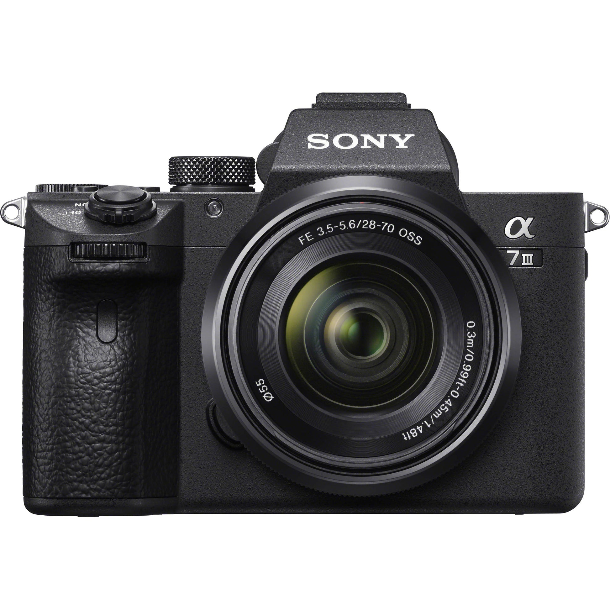 Sony Alpha a7 III full-frame mirrorless camera with 28-70mm kit lens, 24.2MP sensor, 5-axis stabilisation, hybrid autofocus, and 4K video.