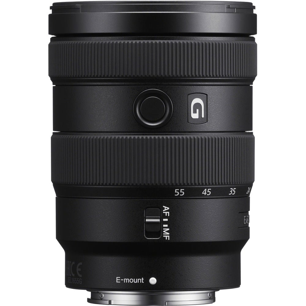 Sony E 16-55mm f/2.8 G lens. APS-C standard zoom with constant f/2.8, sharp optics, natural colours, and smooth bokeh.