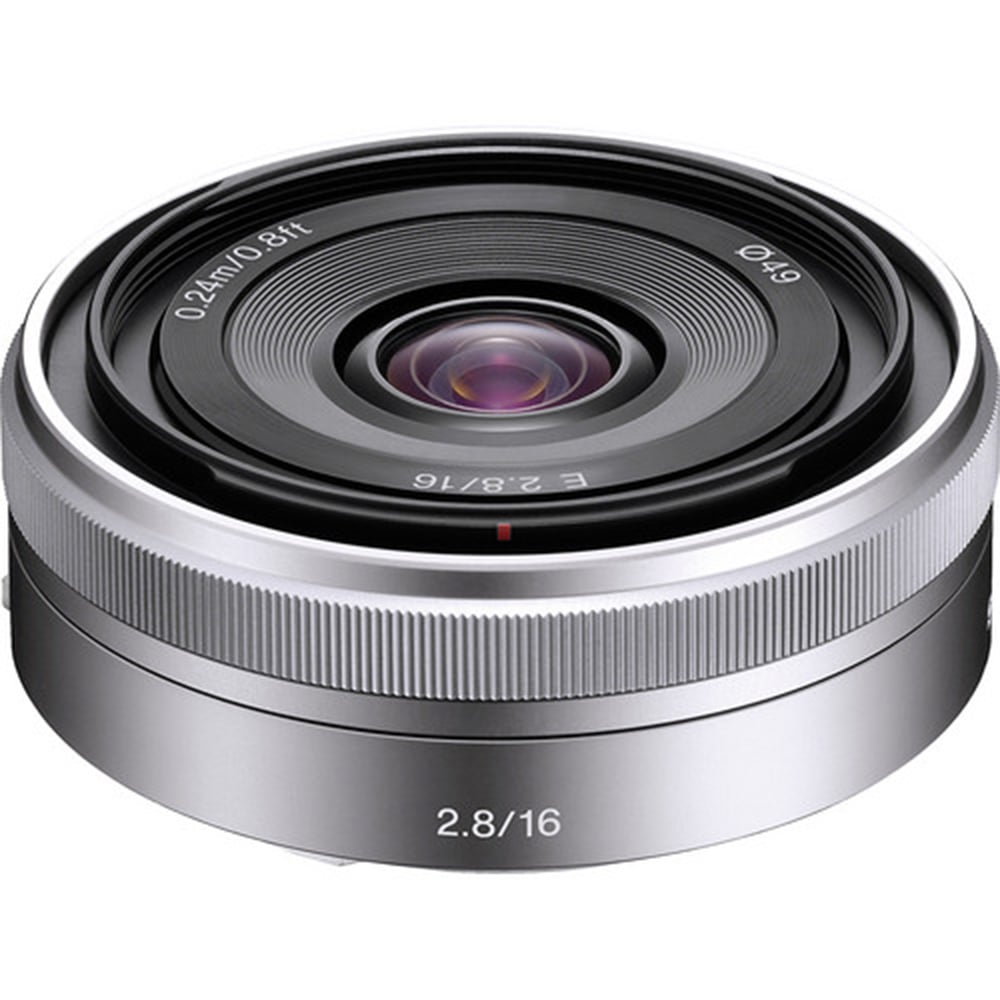 Sony E 16mm f/2.8 Lens (Silver) – compact wide-angle prime with bright f/2.8 aperture, sharp optics, and lightweight design, ideal for travel, street, and everyday photography.
