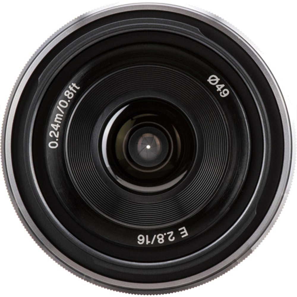 Sony E 16mm f/2.8 Lens (Silver) – compact wide-angle prime with bright f/2.8 aperture, sharp optics, and lightweight design, ideal for travel, street, and everyday photography.