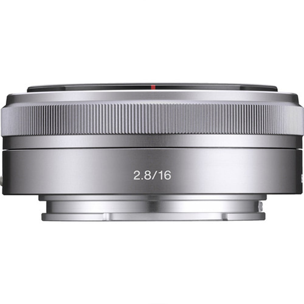 Sony E 16mm f/2.8 Lens (Silver) – compact wide-angle prime with bright f/2.8 aperture, sharp optics, and lightweight design, ideal for travel, street, and everyday photography.