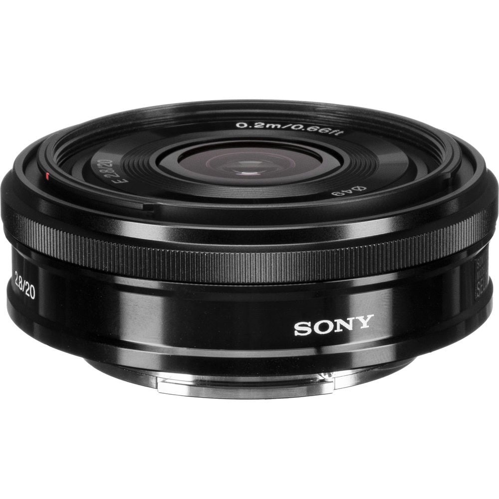Sony E 20mm f/2.8 Lens – ultra-slim wide-angle prime with sharp optics and fast performance, perfect for landscapes, street photography, and everyday shooting.
