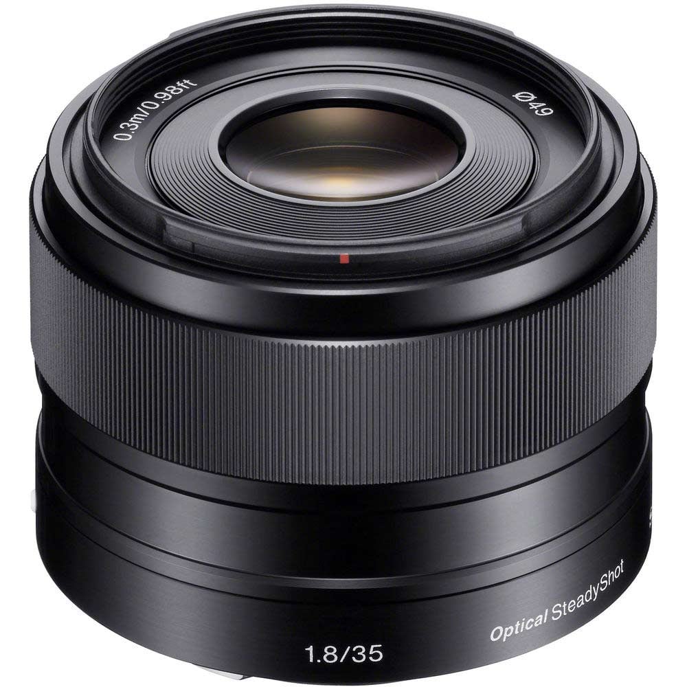 Sony E 35mm f/1.8 OSS Lens – fast, lightweight prime with Optical SteadyShot, ideal for portraits, low-light shooting, and everyday versatility.