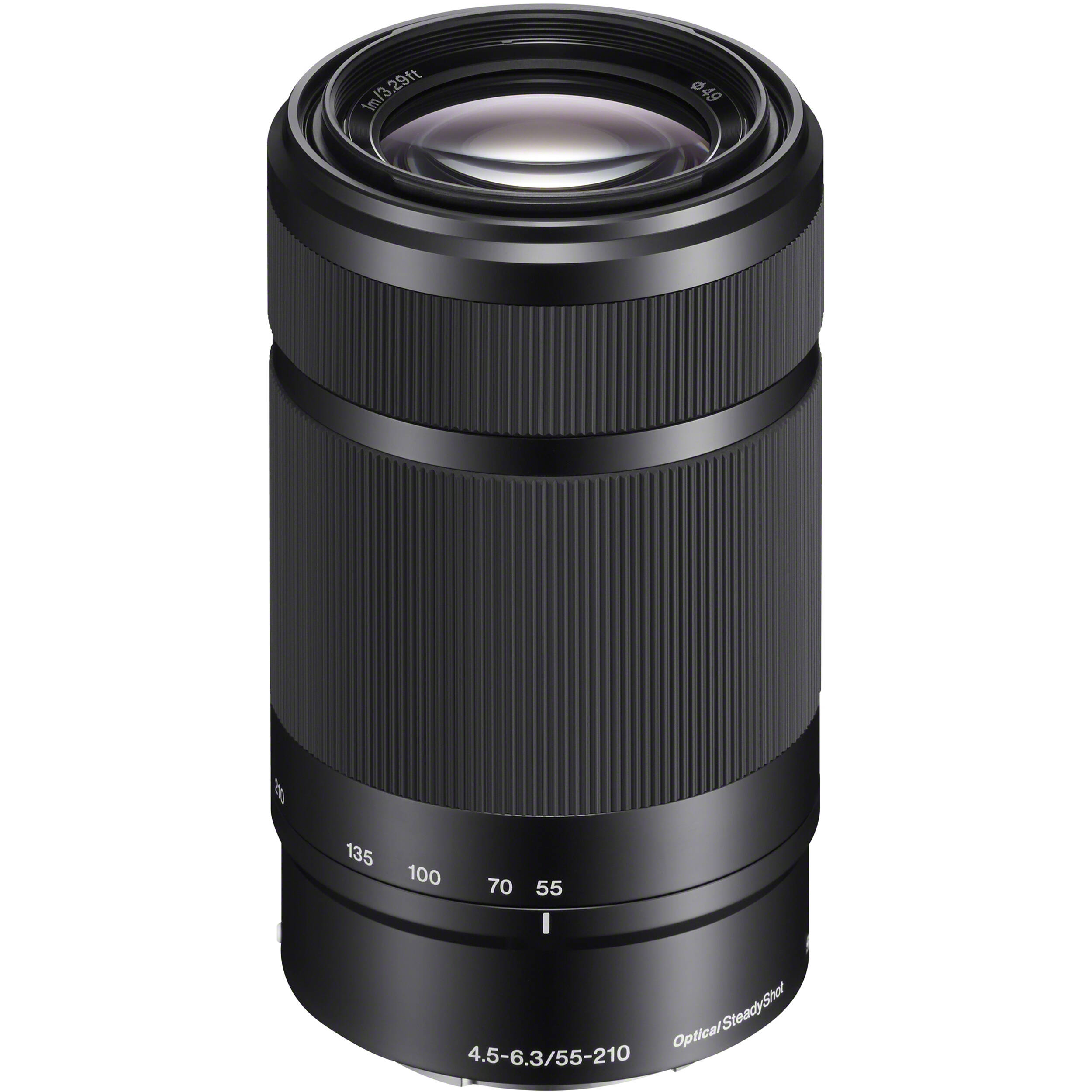 Sony E 55-210mm f/4.5-6.3 OSS Lens (Black) – telephoto zoom with Optical SteadyShot, lightweight build, and smooth bokeh, ideal for portraits, sports, and distant subjects.