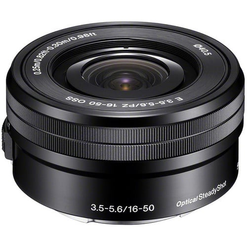 Sony E PZ 16-50mm f/3.5-5.6 OSS Lens – compact power zoom lens with Optical SteadyShot, ideal for travel, street photography, and smooth video recording.