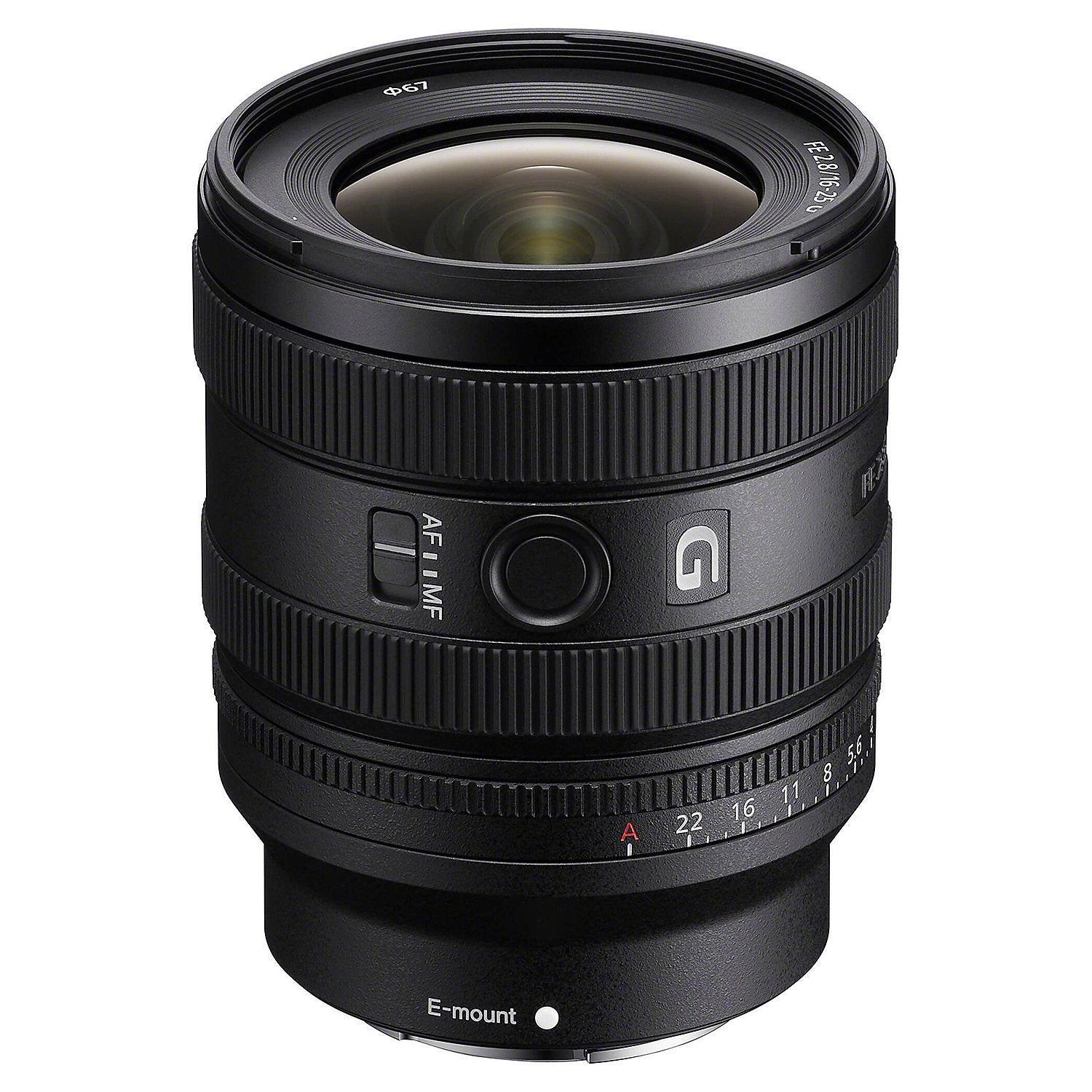 Camera lens with control buttons on a white background