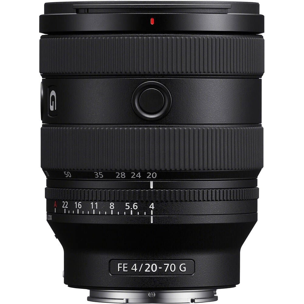 Sony FE 20-70mm f/4 G Lens offering a wide-to-standard zoom range, constant f/4 aperture, and fast, quiet autofocus for hybrid photo and video use.