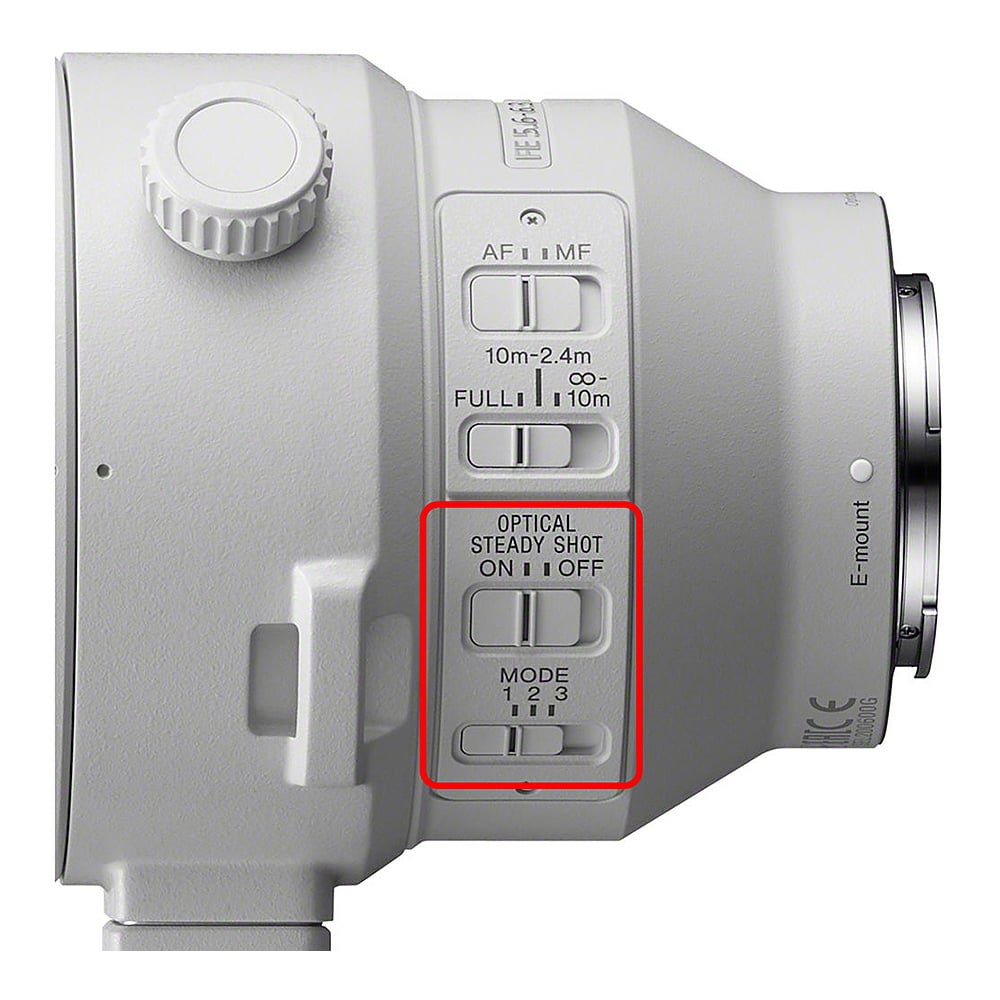 Camera lens with control buttons on a white background