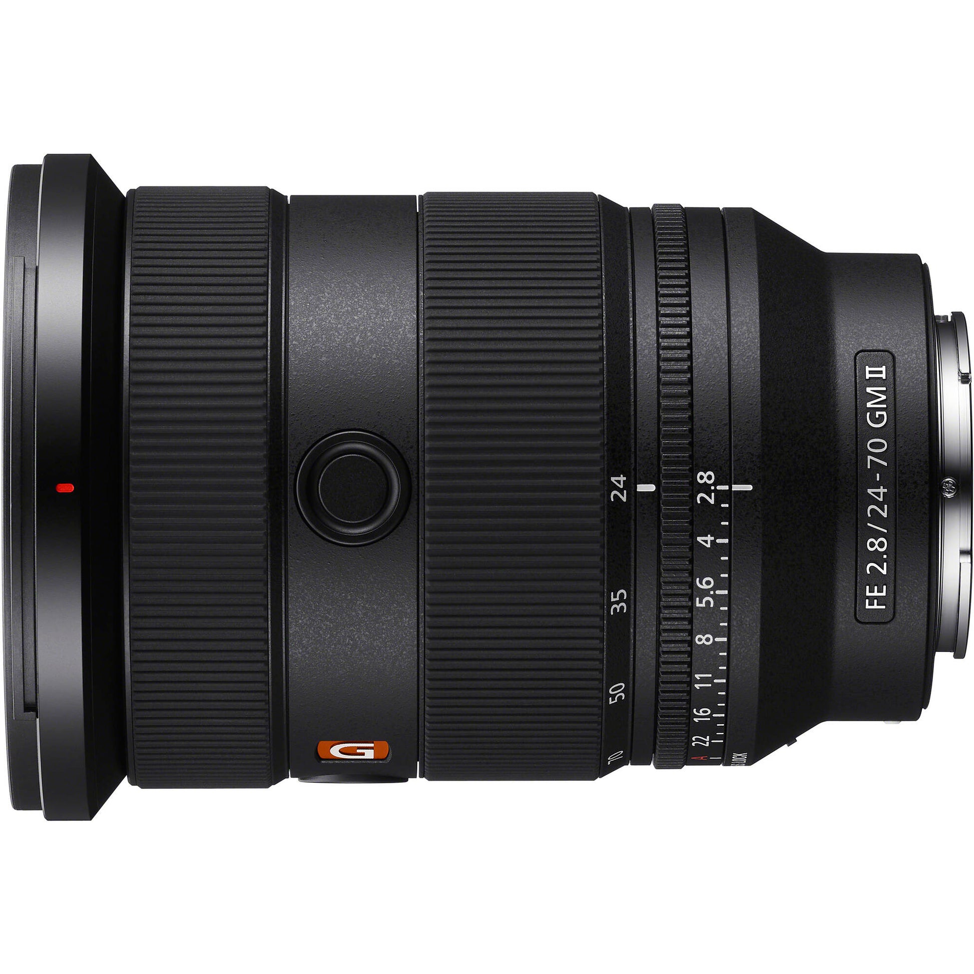 Camera lens with brand logo on a white background