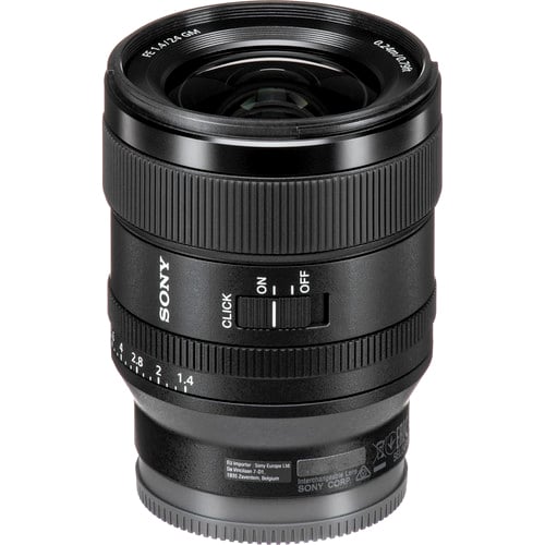Sony FE 24mm f/1.4 GM lens. Wide-angle prime with f/1.4, G Master optics, sharp image quality, and lightweight design for full-frame cameras.