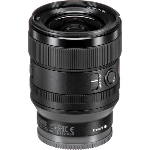 Sony FE 24mm f/1.4 GM lens. Wide-angle prime with f/1.4, G Master optics, sharp image quality, and lightweight design for full-frame cameras.