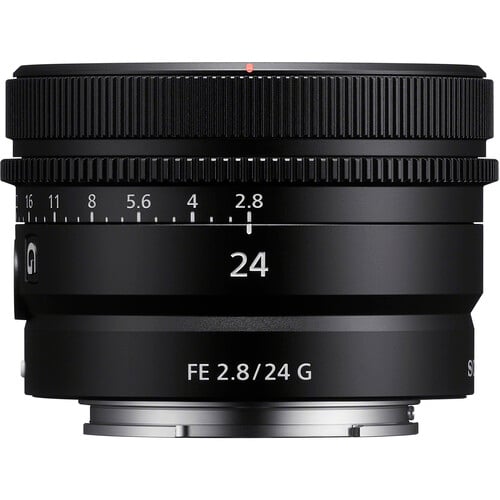 Sony FE 24mm f/2.8 G Lens – compact wide-angle prime with bright f/2.8 aperture, sharp G-series optics, and fast autofocus, ideal for landscapes, street photography, and travel.